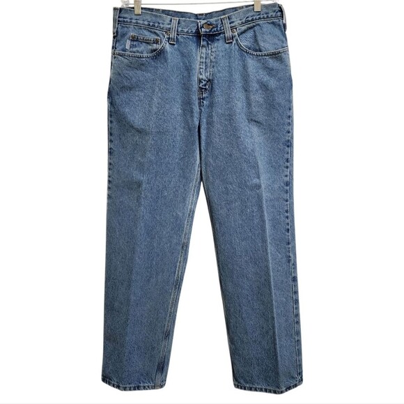 Carhartt Jeans Mens 35x29 Blue Cotton Denim Relaxed Fit Straight Casual Workwear - Picture 1 of 9
